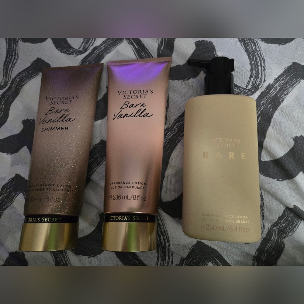 Victoria's Secret Bare Vanilla Shimmer Lotion Set Of 3 NEW